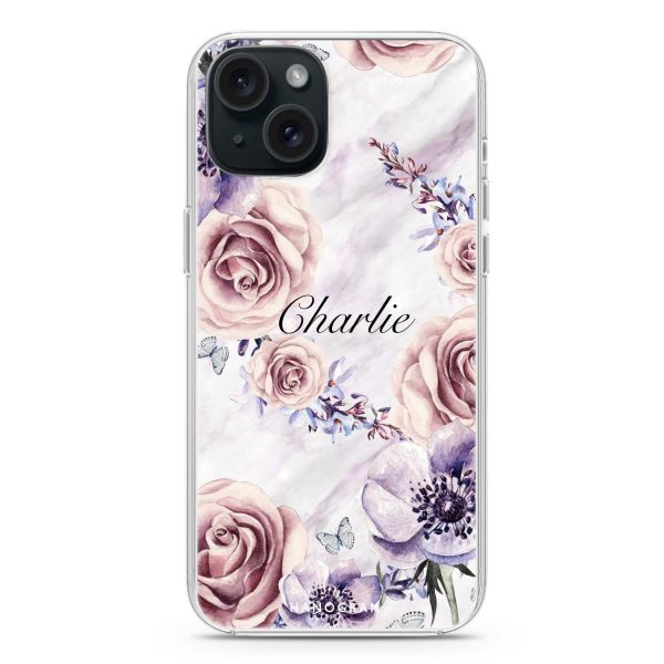 White Marble & Flower iPhone 15 Plus MagSafe Compatible Ultra Clear Case Cheap