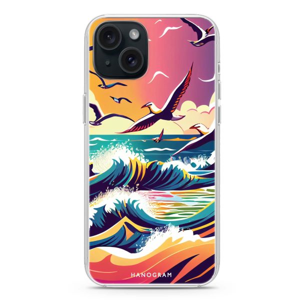 Waves & seagulls iPhone 15 Plus MagSafe Compatible Ultra Clear Case Online