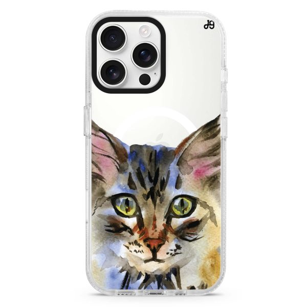 Watercolour Cat iPhone 15 Pro MagSafe Compatible Ultra Clear Case Online now