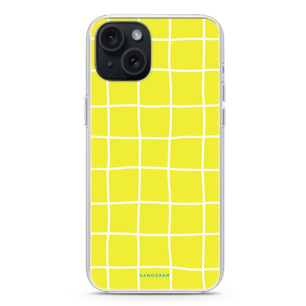 Yellow Checked Pattern iPhone 15 Plus MagSafe Compatible Ultra Clear Case Discount