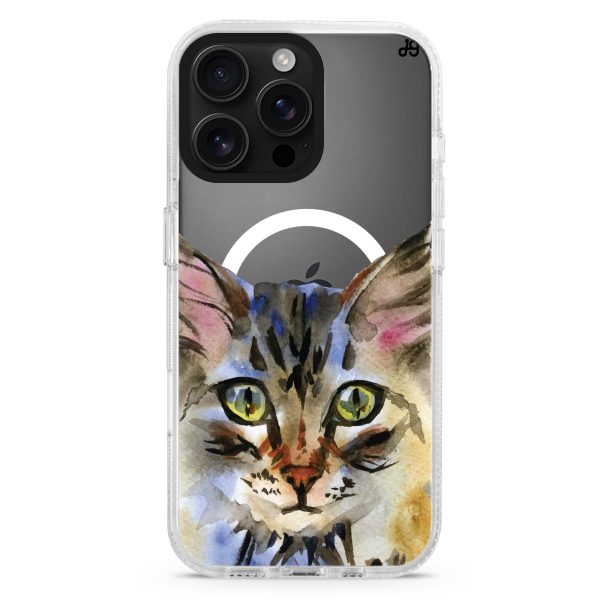 Watercolour Cat iPhone 15 Pro MagSafe Compatible Ultra Clear Case Online now