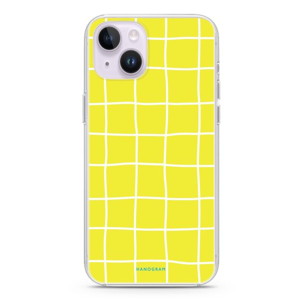 Yellow Checked Pattern iPhone 15 MagSafe Compatible Ultra Clear Case For Sale