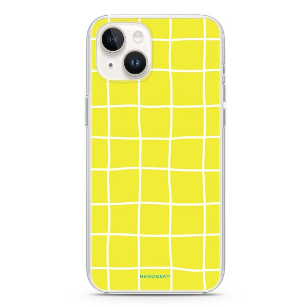 Yellow Checked Pattern iPhone 15 MagSafe Compatible Ultra Clear Case For Sale