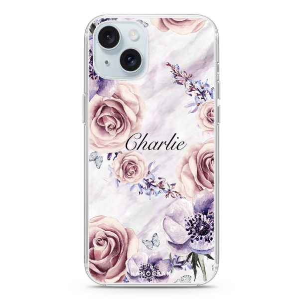 White Marble & Flower iPhone 15 Plus MagSafe Compatible Ultra Clear Case Cheap