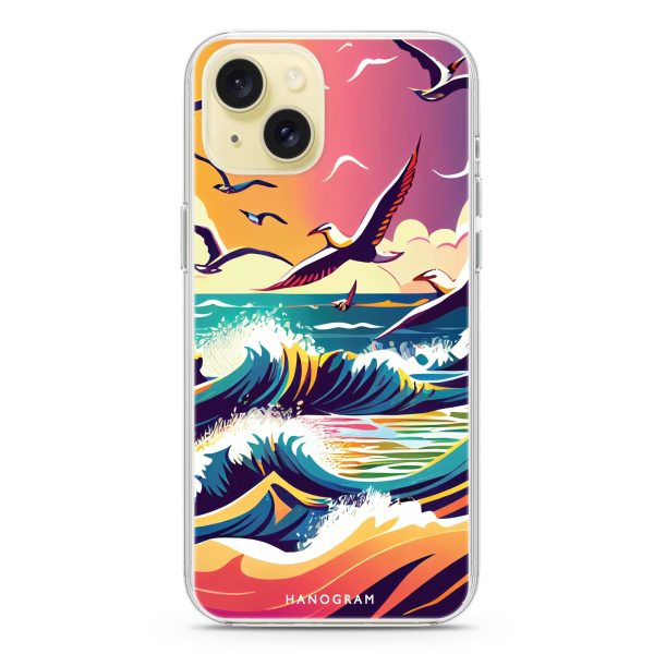 Waves & seagulls iPhone 15 Plus MagSafe Compatible Ultra Clear Case Online