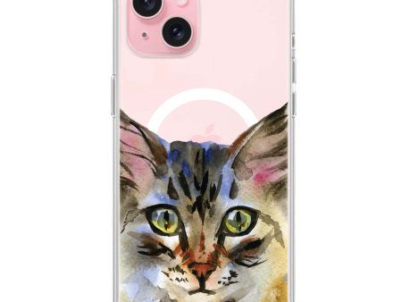 Watercolour Cat iPhone 15 Plus MagSafe Compatible Ultra Clear Case Hot on Sale