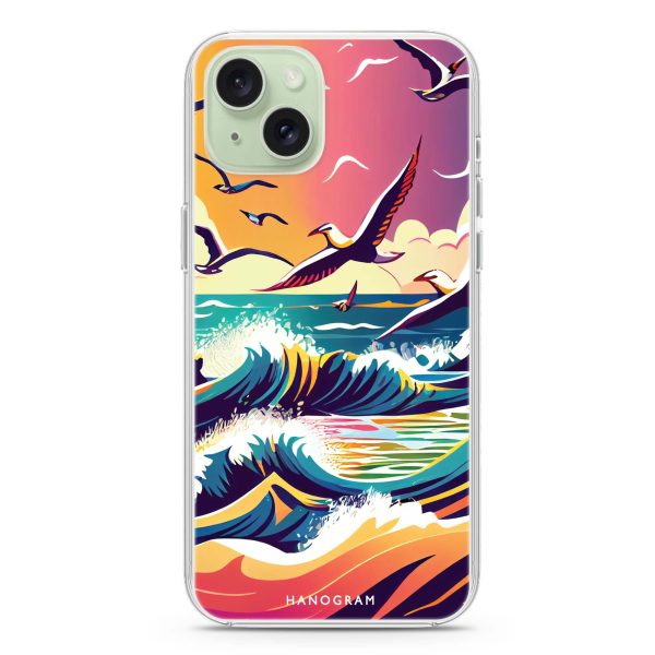 Waves & seagulls iPhone 15 Plus MagSafe Compatible Ultra Clear Case Online