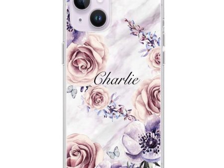 White Marble & Flower iPhone 15 MagSafe Compatible Ultra Clear Case For Sale