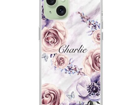 White Marble & Flower iPhone 15 Plus MagSafe Compatible Ultra Clear Case Cheap