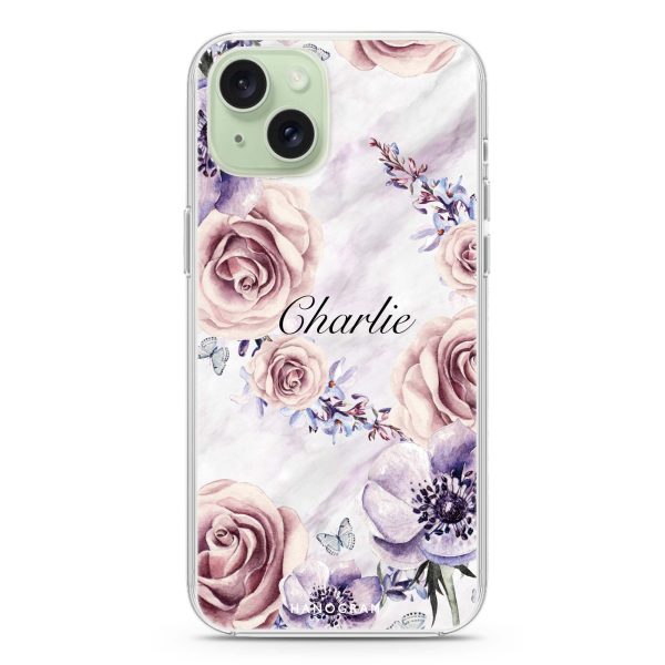 White Marble & Flower iPhone 15 Plus MagSafe Compatible Ultra Clear Case Cheap